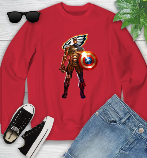 NFL Captain America Marvel Avengers Endgame Football Sports Philadelphia Eagles Youth Sweatshirt 9