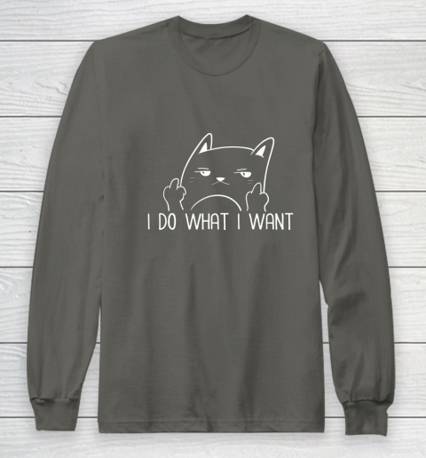 I Do What I Want Funny Adult Humour Cat Middle Finger Meme Long Sleeve T-Shirt 5