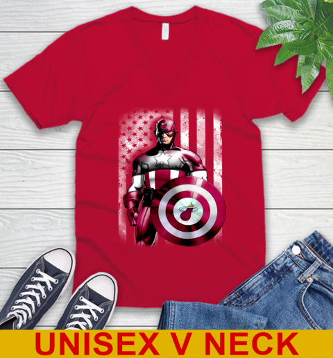 Miami Heat NBA Basketball Captain America Marvel Avengers American Flag Shirt V-Neck T-Shirt 6
