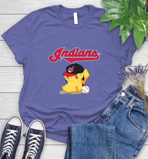 MLB Pikachu Baseball Sports Cleveland Indians Women's T-Shirt 11