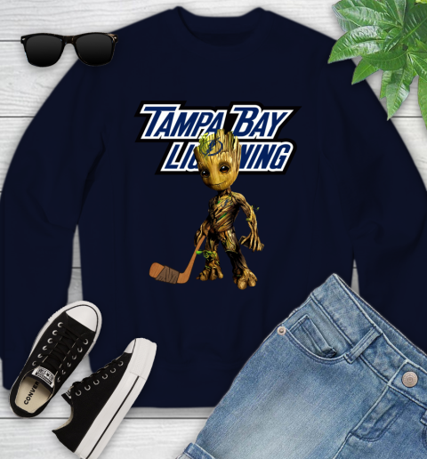 Tampa Bay Lightning NHL Hockey Groot Marvel Guardians Of The Galaxy Youth Sweatshirt 3