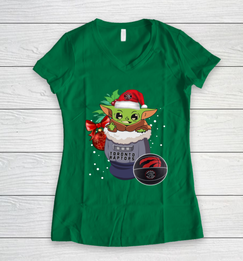 Toronto Raptors Christmas Baby Yoda Star Wars Funny Happy NBA Women's V-Neck T-Shirt 5