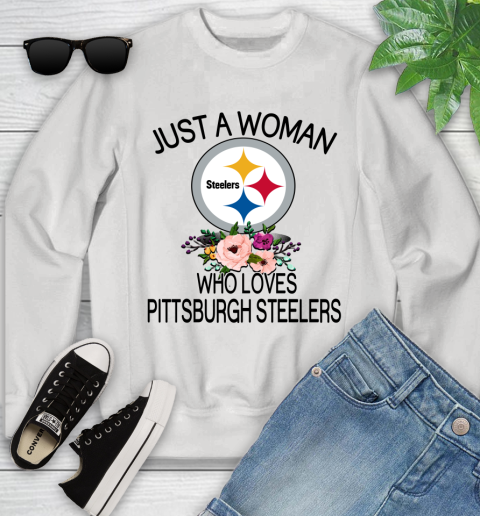 NFL Just A Woman Who Loves Pittsburgh Steelers Football Sports Youth Sweatshirt