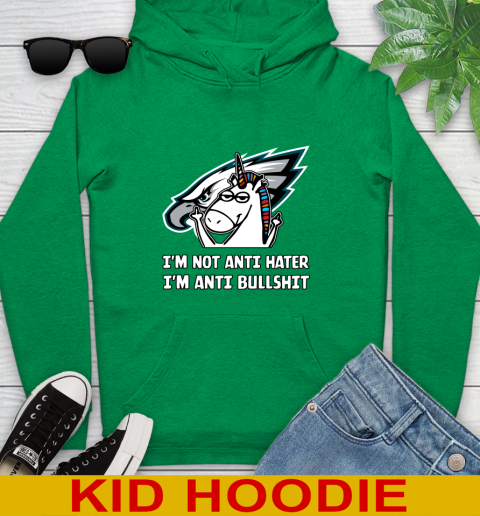 Philadelphia Eagles NFL Football Unicorn I'm Not Anti Hater I'm Anti Bullshit Youth Hoodie 8