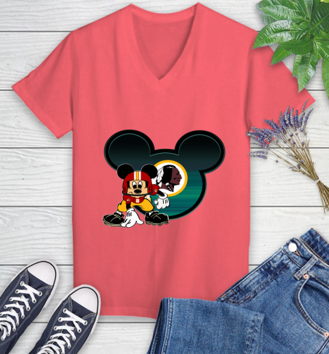 NFL Washington Redskins Mickey Mouse Disney Football T Shirt Women's V-Neck T-Shirt 6