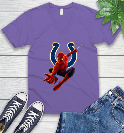 NFL Spider Man Avengers Endgame Football Indianapolis Colts V-Neck T-Shirt 9