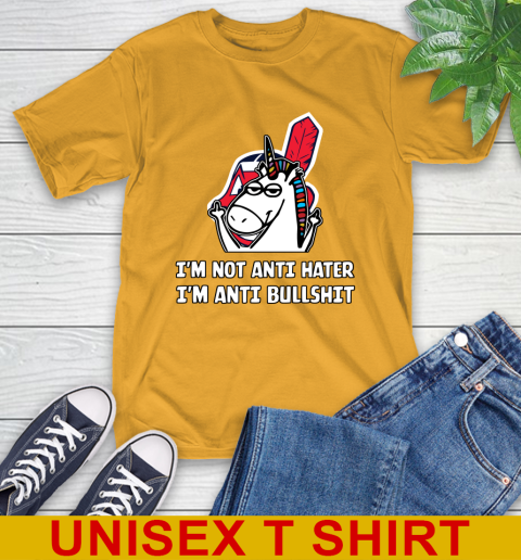Cleveland Indians MLB Baseball Unicorn I'm Not Anti Hater I'm Anti Bullshit T-Shirt 3