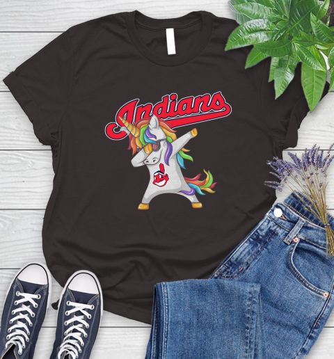 Cleveland Indians MLB Baseball Funny Unicorn Dabbing Sports Women's T-Shirt 8