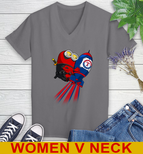MLB Baseball Texas Rangers Deadpool Minion Marvel Shirt Women's V-Neck T-Shirt 11