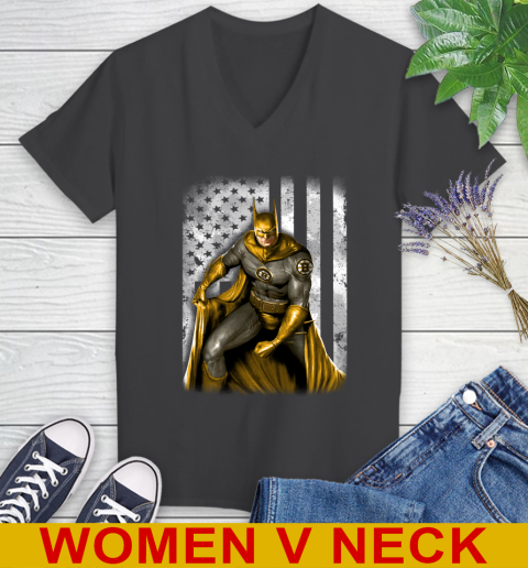Boston Bruins NHL Hockey Batman DC American Flag Shirt Women's V-Neck T-Shirt 8