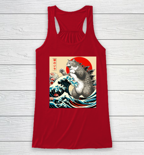 Catzilla Cat Japanese Art Funny Cat Racerback Tank 3