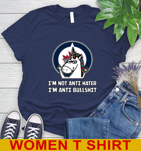 Winnipeg Jets NHL Hockey Unicorn I'm Not Anti Hater I'm Anti Bullshit Women's T-Shirt 12