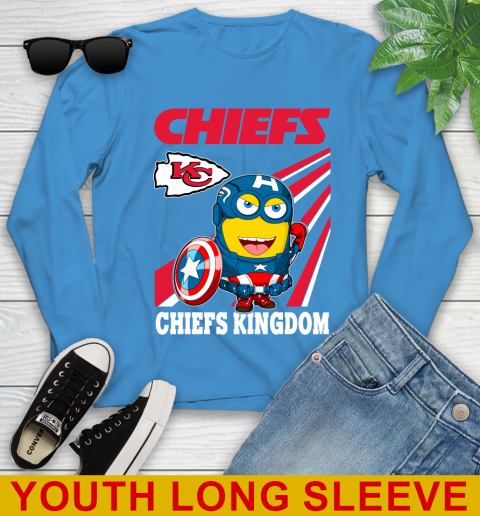 NFL Football Kansas City Chiefs Captain America Marvel Avengers Minion Shirt Youth Long Sleeve 8
