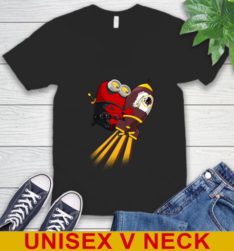 NFL Football Washington Redskins Deadpool Minion Marvel Shirt V-Neck T-Shirt
