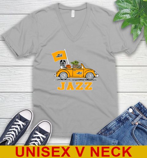 NBA Basketball Utah Jazz Darth Vader Baby Yoda Driving Star Wars Shirt V-Neck T-Shirt 4