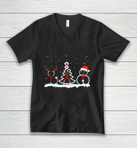 Stethoscope Reindeer Horn Xmas Tree Snowman Nurse Christmas V-Neck T-Shirt