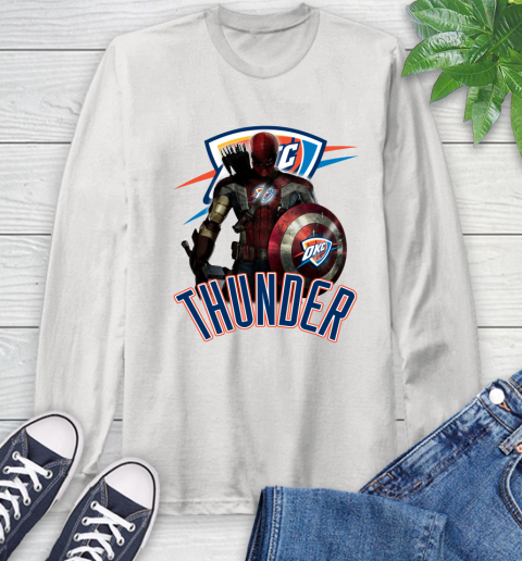 Oklahoma City Thunder NBA Basketball Captain America Thor Spider Man Hawkeye Avengers Long Sleeve T-Shirt