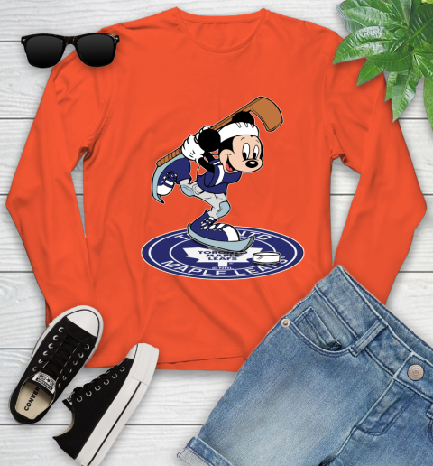 NHL Hockey Toronto Maple Leafs Cheerful Mickey Disney Shirt Youth Long Sleeve - Image 5