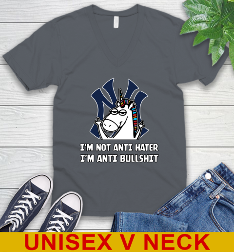 New York Yankees MLB Baseball Unicorn I'm Not Anti Hater I'm Anti Bullshit V-Neck T-Shirt 5
