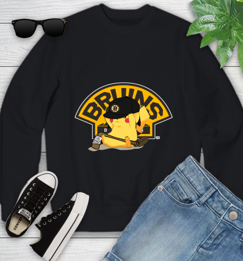 NHL Pikachu Hockey Sports Boston Bruins Youth Sweatshirt 2