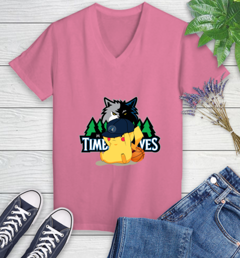 NBA Pikachu Basketball Sports Minnesota Timberwolves Women's V-Neck T-Shirt 13