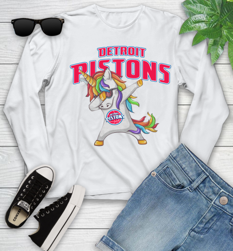Detroit Pistons NBA Basketball Funny Unicorn Dabbing Sports Youth Long Sleeve