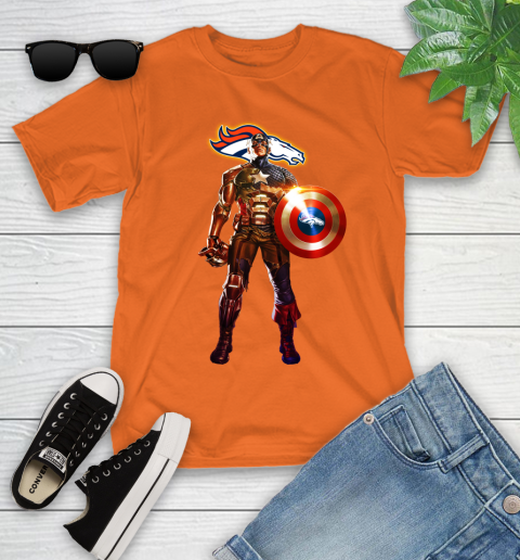 NFL Captain America Marvel Avengers Endgame Football Sports Denver Broncos Youth T-Shirt 7