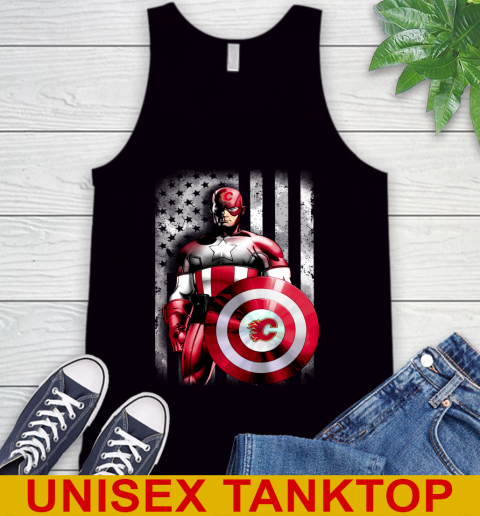 Calgary Flames NHL Hockey Captain America Marvel Avengers American Flag Shirt Tank Top
