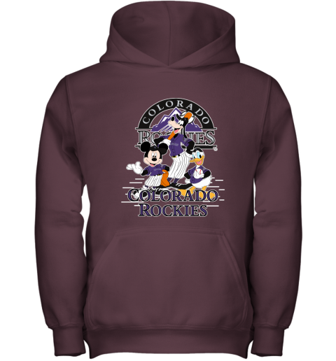 Colorado Rockies Mickey Donald And Goofy Baseball Youth Hoodie