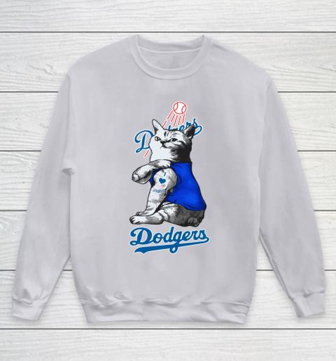 MLB Baseball My Cat Loves Los Angeles Dodgers Youth Sweatshirt 3