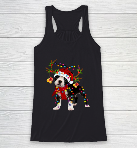 Santa Boston terrier reindeer Light Christmas gifts Racerback Tank