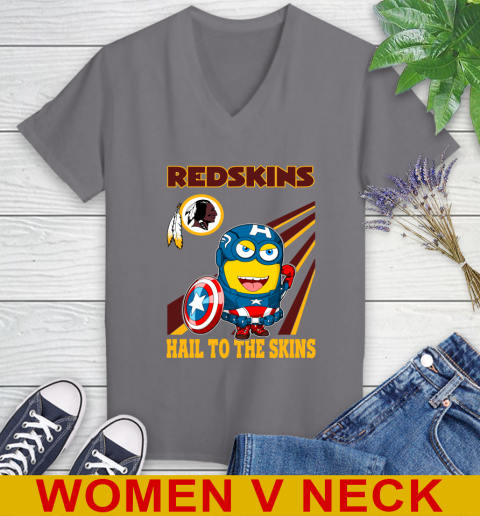 NFL Football Washington Redskins Captain America Marvel Avengers Minion Hail To The Skín Shirt Women's V-Neck T-Shirt 11