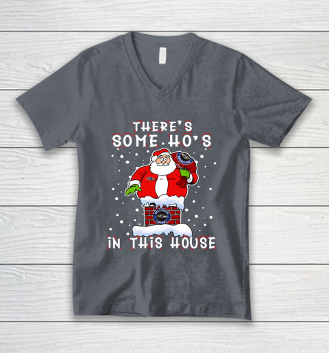 Baltimore Ravens Christmas There Is Some Hos In This House Santa Stuck In The Chimney NFL V-Neck T-Shirt 4