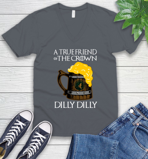 NBA Minnesota Timberwolves A True Friend Of The Crown Game Of Thrones Beer Dilly Dilly Basketball_000 V-Neck T-Shirt 4