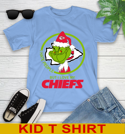 Kansas City Chiefs NFL Christmas Grinch I Hate People But I Love My Favorite Football Team Youth T-Shirt 11