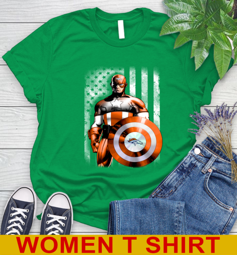 Denver Broncos NFL Football Captain America Marvel Avengers American Flag Shirt Women's T-Shirt 7