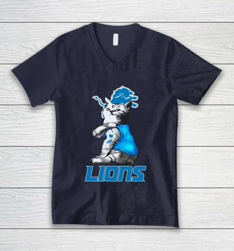 NFL Football My Cat Loves Detroit Lions V-Neck T-Shirt 2