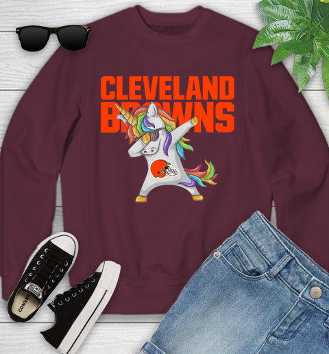 Cleveland Browns NFL Football Funny Unicorn Dabbing Sports Youth Sweatshirt 5
