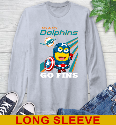 NFL Football Miami Dolphins Captain America Marvel Avengers Minion Shirt Long Sleeve T-Shirt 6