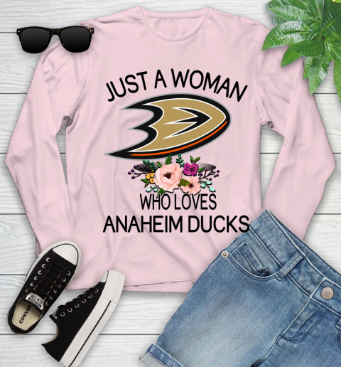 NHL Just A Woman Who Loves Anaheim Ducks Hockey Sports Youth Long Sleeve 7