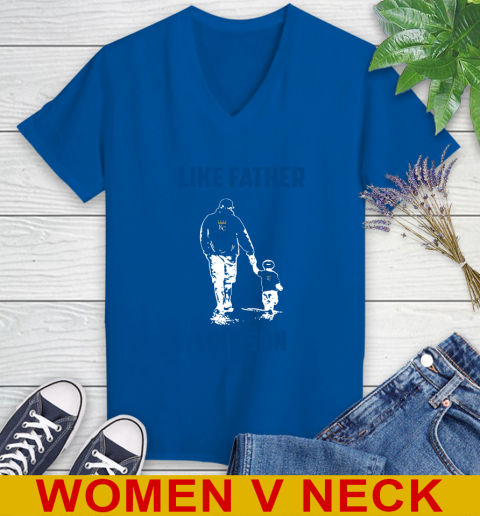 Kansas City Royals MLB Baseball Like Father Like Son Sports Women's V-Neck T-Shirt 9
