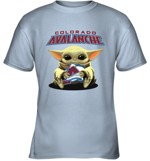 uhns baby yoda hugs the colorado avalanche youth t shirt 26 front light blue