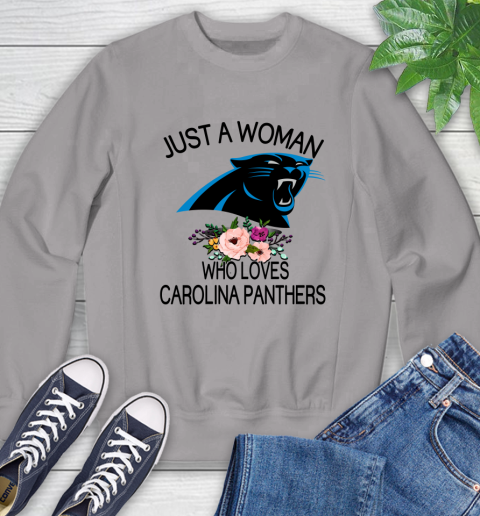 NFL Just A Woman Who Loves Carolina Panthers Football Sports Sweatshirt 3