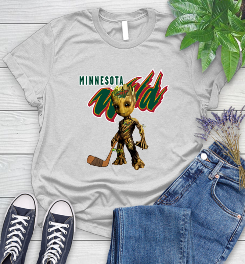 Minnesota Wild NHL Hockey Groot Marvel Guardians Of The Galaxy Women's T-Shirt