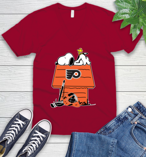 Philadelphia Flyers NHL Hockey Snoopy Woodstock The Peanuts Movie V-Neck T-Shirt 8