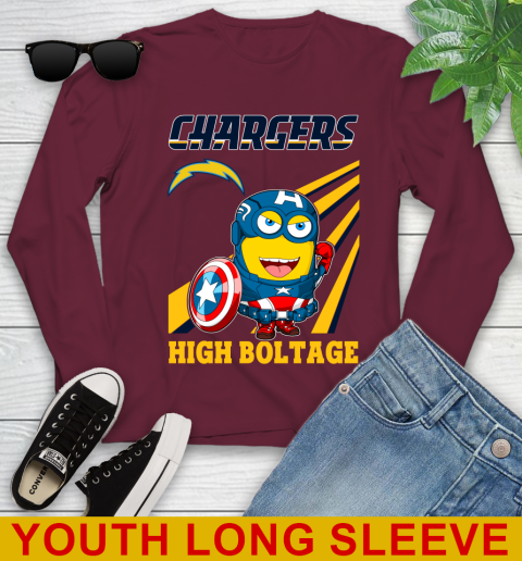 NFL Football Los Angeles Chargers Captain America Marvel Avengers Minion Shirt Youth Long Sleeve 6