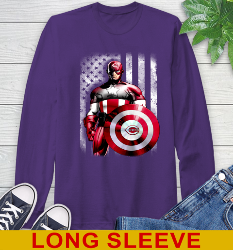 Cincinnati Reds MLB Baseball Captain America Marvel Avengers American Flag Shirt Long Sleeve T-Shirt 5