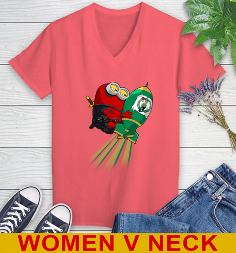 NBA Basketball Boston Celtics Deadpool Minion Marvel Shirt Women's V-Neck T-Shirt 6