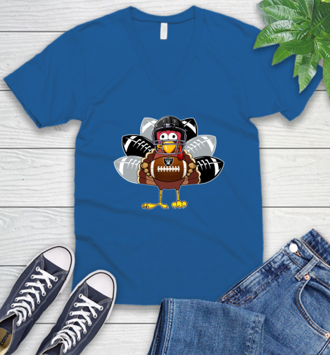 Oakland Raiders Turkey Thanksgiving Day V-Neck T-Shirt 6