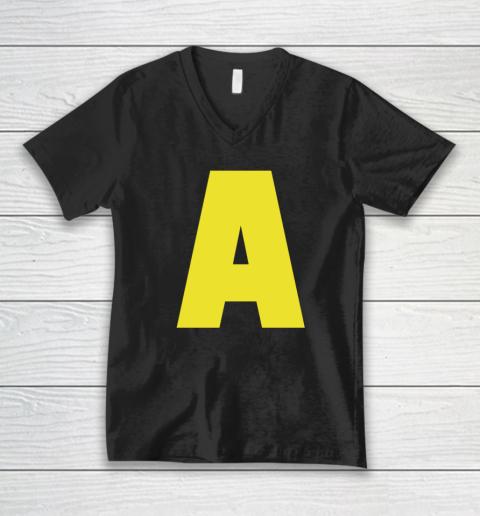 Yellow A On Red For Alvin Halloween Costume V-Neck T-Shirt